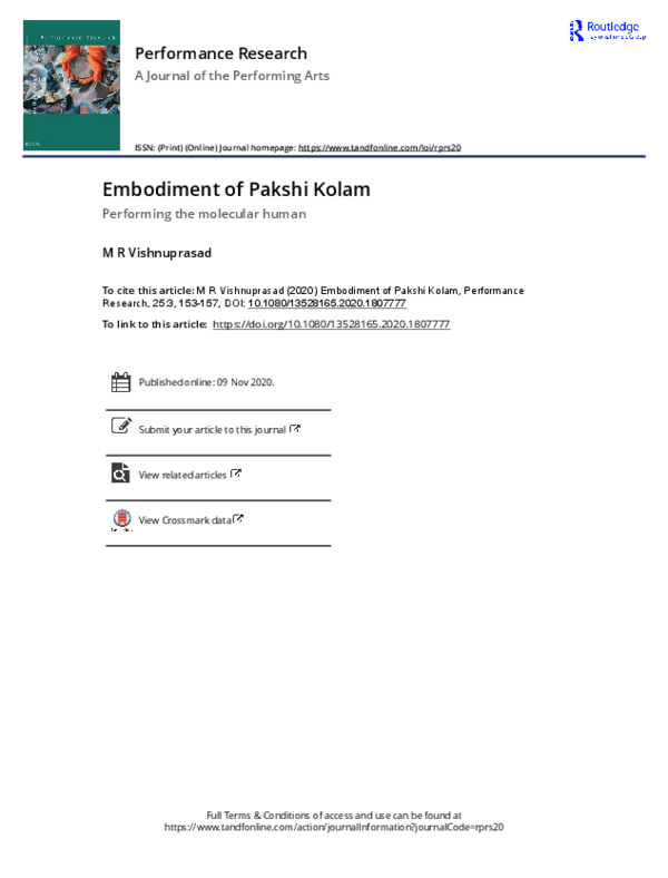 (PDF) Embodiment of Pakshi Kolam: Performing the molecular human