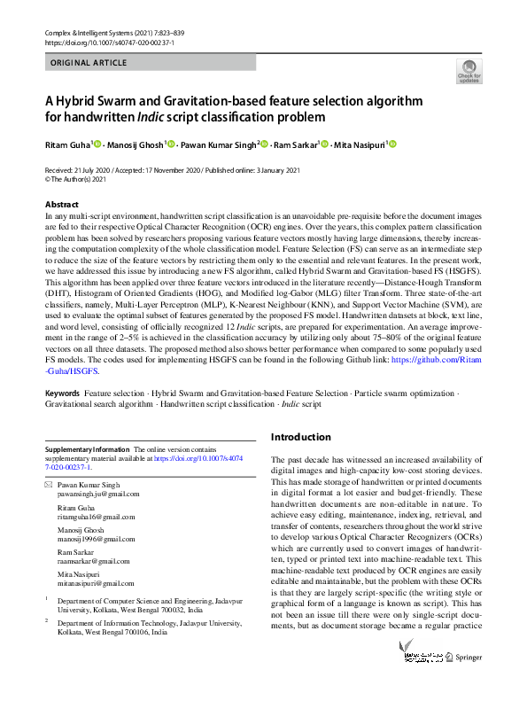 (PDF) A Hybrid Swarm and Gravitation-based feature selection algorithm ...