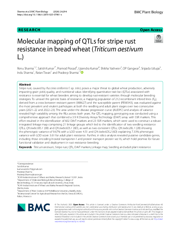 (PDF) Molecular mapping of QTLs for stripe rust resistance in bread ...