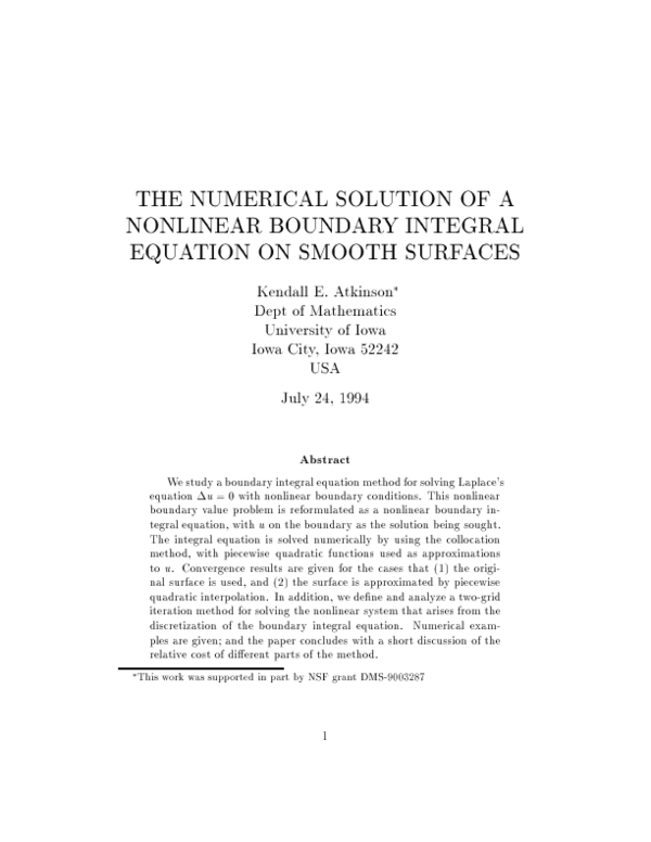(PDF) The numerical solution of a non-linear boundary integral equation ...