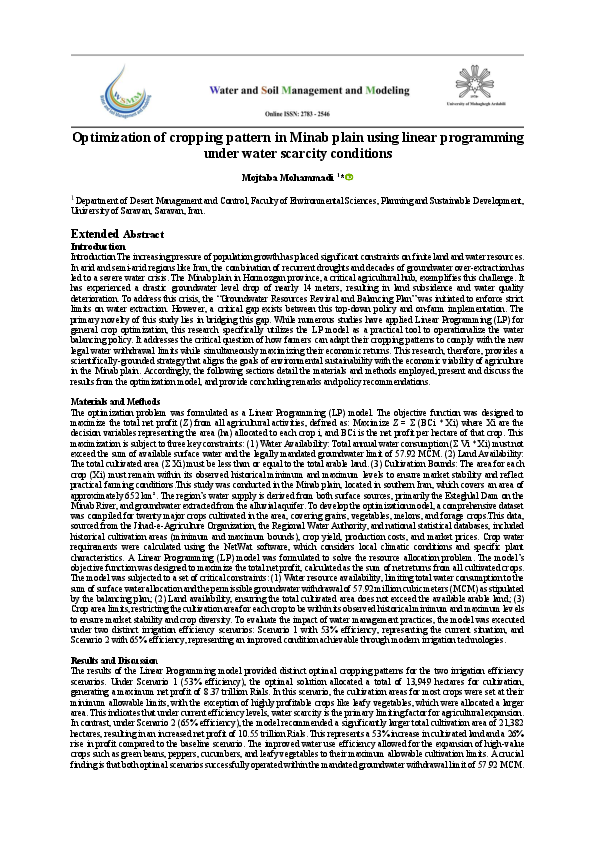 (PDF) Optimization of cropping pattern in Minab plain using linear ...
