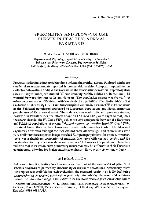 (PDF) SPIROMETRY AND FLOW-VOLUME CURVES IN HEALTHY, NORMAL PAKISTANIS