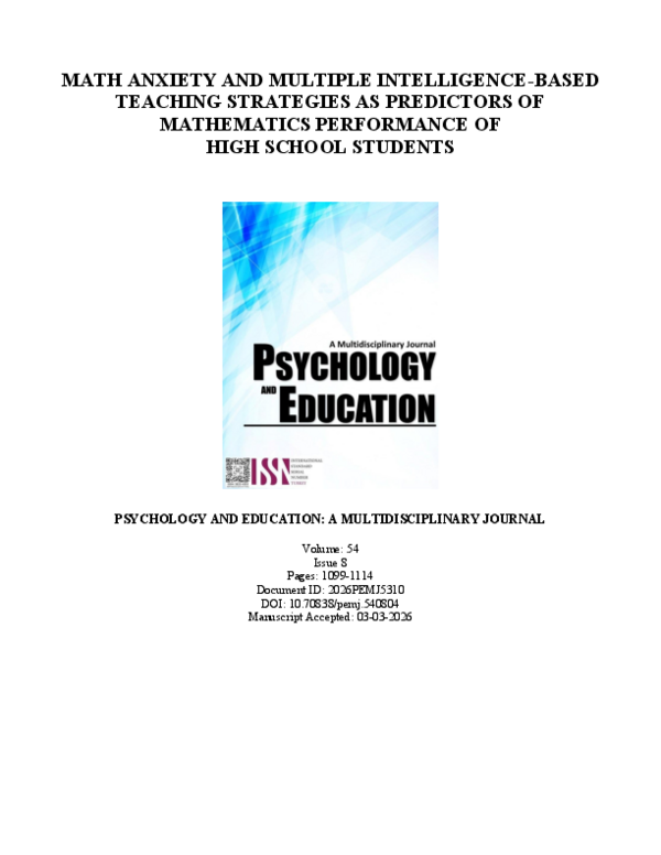 (PDF) Math Anxiety and Multiple Intelligence-Based Teaching Strategies ...