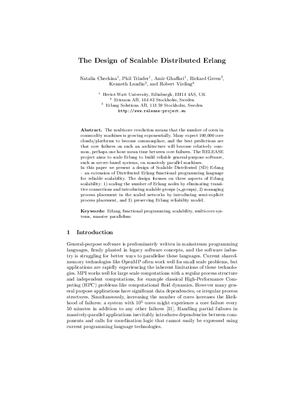 (PDF) The Design of Scalable Distributed Erlang