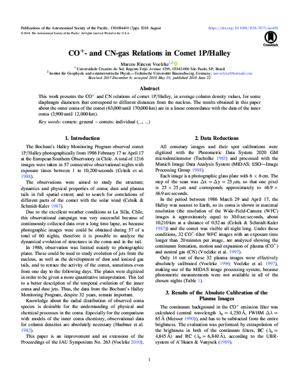 (PDF) CO+- and CN-gas Relations in Comet 1P/Halley
