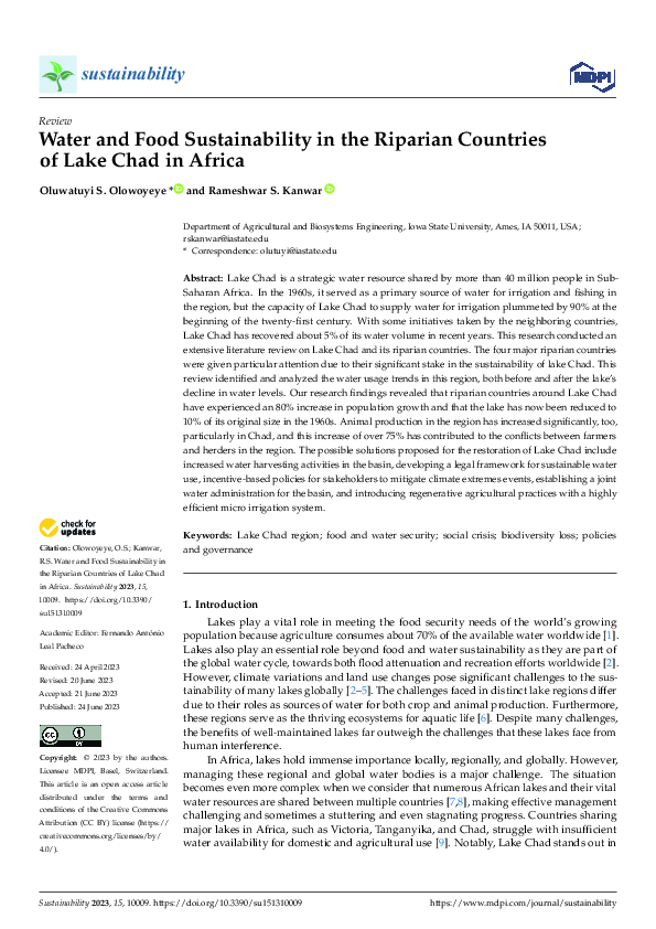 (PDF) Water and Food Sustainability in the Riparian Countries of Lake ...