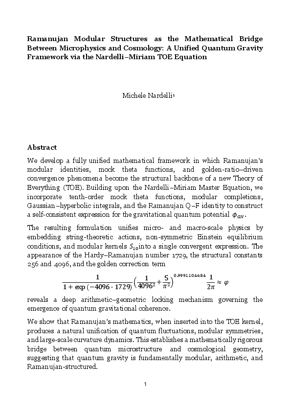 (PDF) Ramanujan Modular Structures as the Mathematical Bridge Between ...
