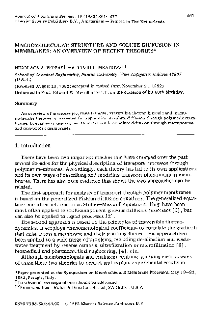 (PDF) Macromolecular structure and solute diffusion in membranes: An ...