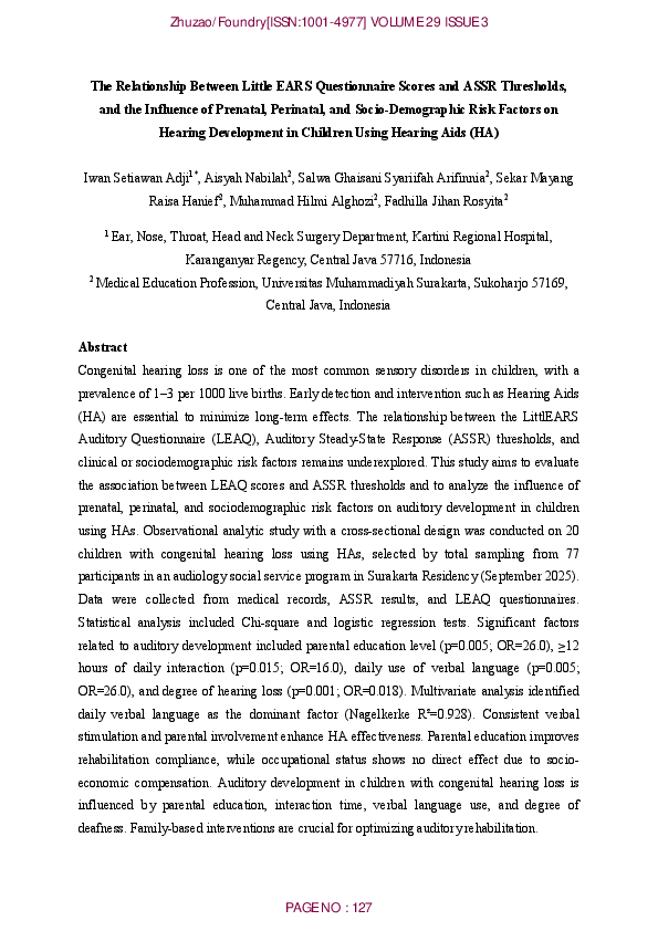 (PDF) The Relationship Between Little EARS Questionnaire Scores and ...
