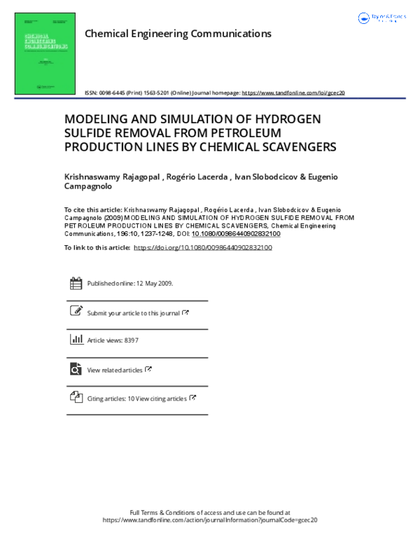 (PDF) Modeling and Simulation of Hydrogen Sulfide Removal from ...