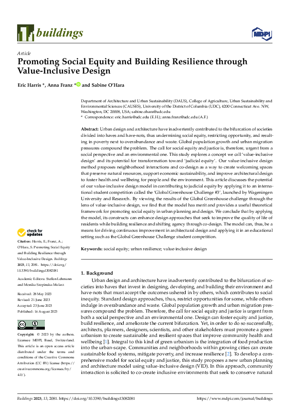 (PDF) Promoting Social Equity and Building Resilience through Value ...