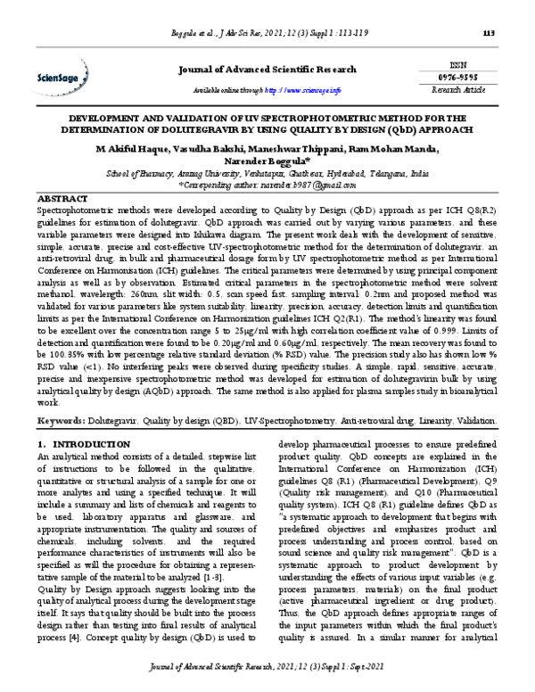 (PDF) DEVELOPMENT AND VALIDATION OF UV SPECTROPHOTOMETRIC METHOD FOR ...