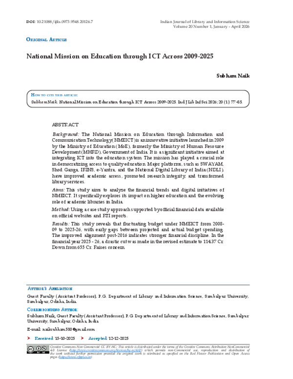 (PDF) National Mission on Education through ICT Across 2009-2025