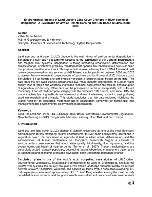 (PDF) Environmental Impacts of Land Use and Land Cover Changes in River ...