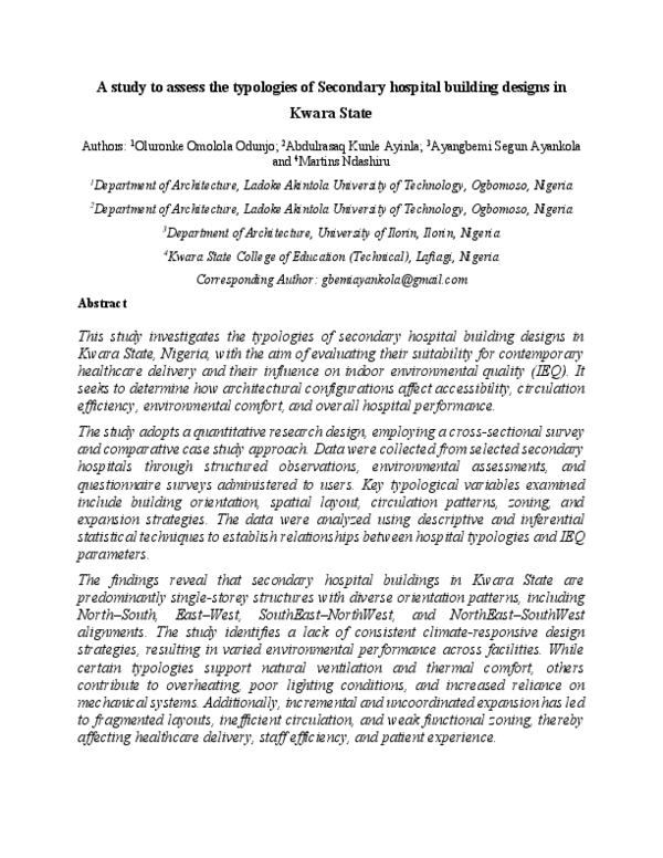 (PDF) A study to assess the typologies of Secondary hospital building ...