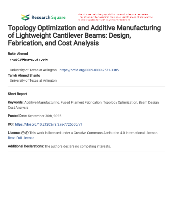 (PDF) Topology Optimization and Additive Manufacturing of Lightweight ...
