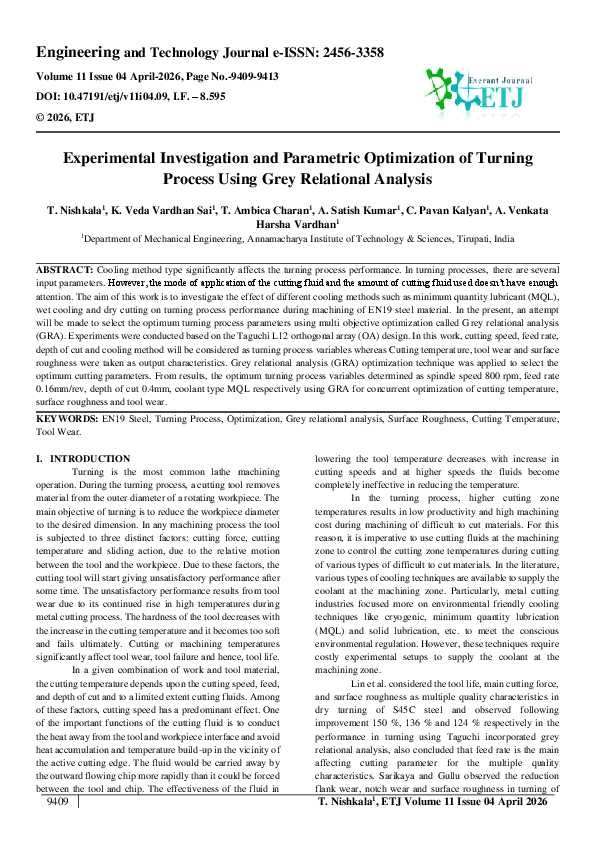 (PDF) Experimental Investigation and Parametric Optimization of Turning ...