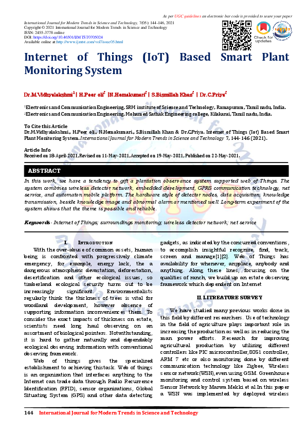 (PDF) Internet of Things (IoT) Based Smart Plant Monitoring System
