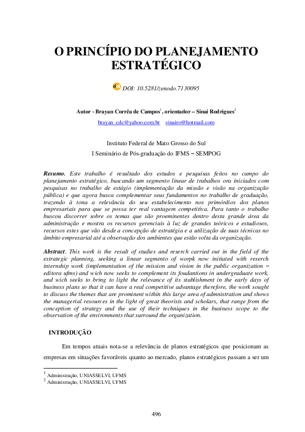 (PDF) O Princípio Do Planejamento Estratégico
