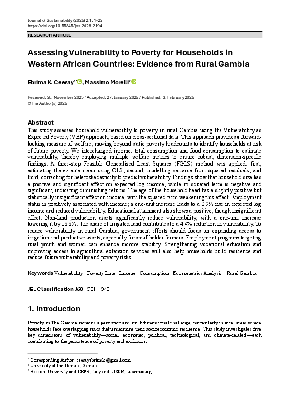 (PDF) Assessing Vulnerability to Poverty for Households in Western ...