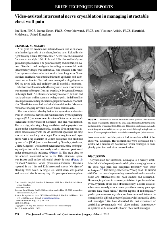 (PDF) Video-assisted intercostal nerve cryoablation in managing ...