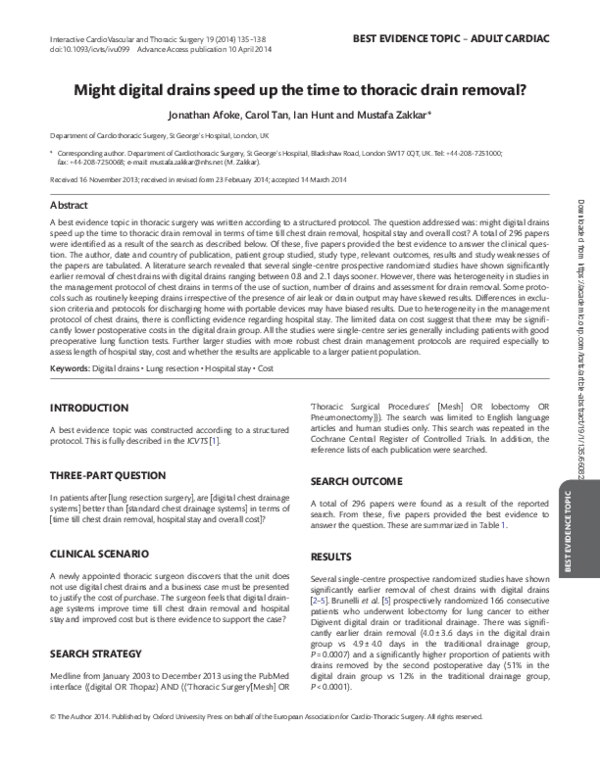 (PDF) Might digital drains speed up the time to thoracic drain removal?