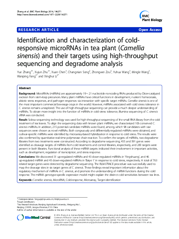 (PDF) Identification and characterization of cold-responsive microRNAs ...