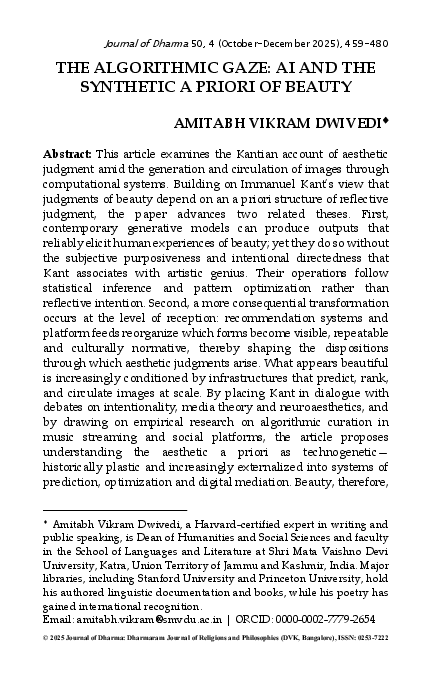 (PDF) THE ALGORITHMIC GAZE: AI AND THE SYNTHETIC A PRIORI OF BEAUTY