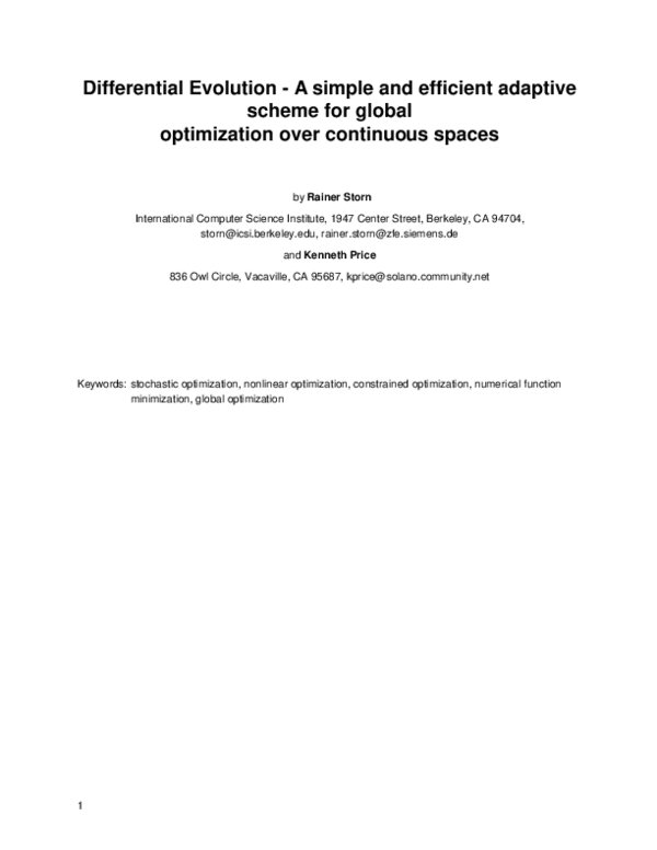 (PDF) Differential Evolution - A simple and efficient adaptive scheme ...