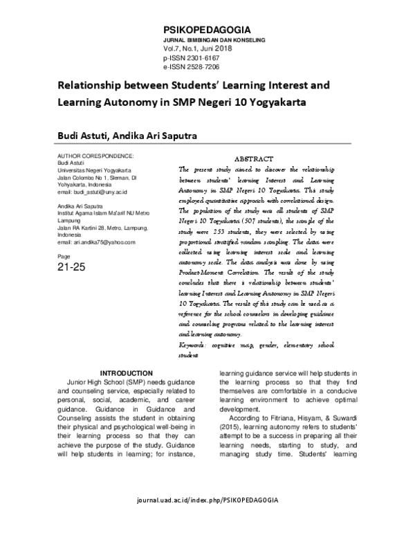 (PDF) The relationship between Learning Interest and Learning Autonomy ...