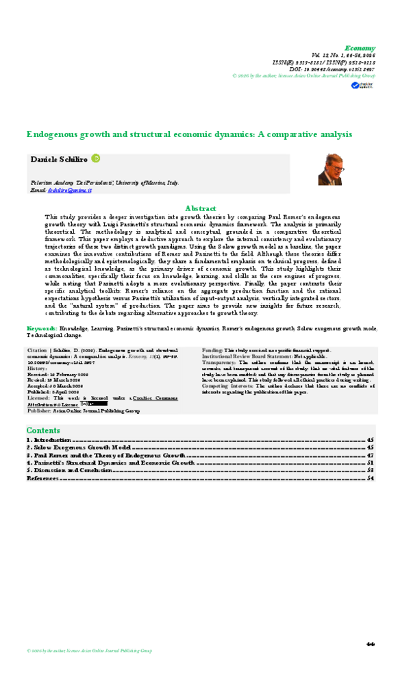 (PDF) Endogenous growth and structural economic dynamics: A comparative ...