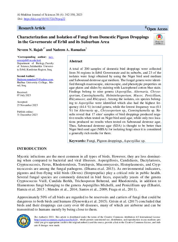 (PDF) Characterization and Isolation of Fungi from Domestic Pigeon ...