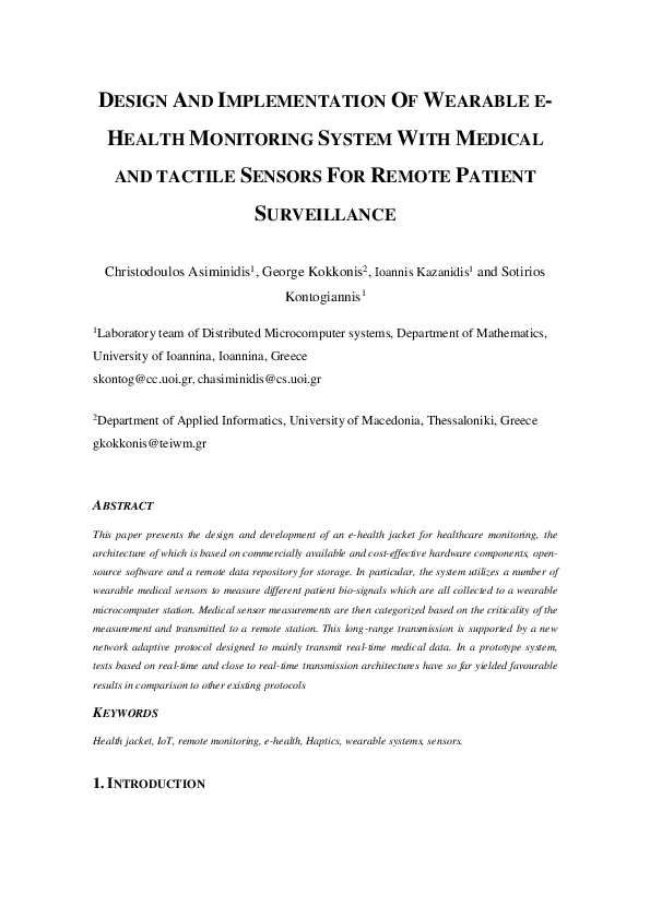 (PDF) DESIGN AND IMPLEMENTATION OF WEARABLE E-HEALTH MONITORING SYSTEM ...