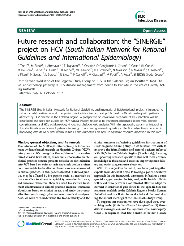 (PDF) Future research and collaboration: the “SINERGIE” project on HCV ...