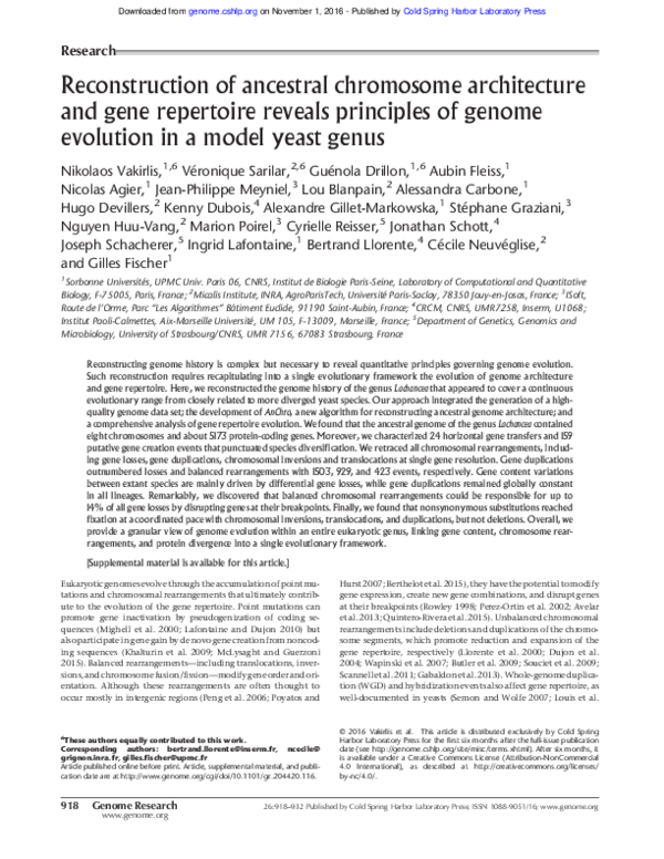 (PDF) Reconstruction of ancestral chromosome architecture and gene ...