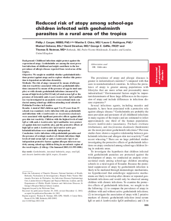 (PDF) Reduced risk of atopy among school-age children infected with ...