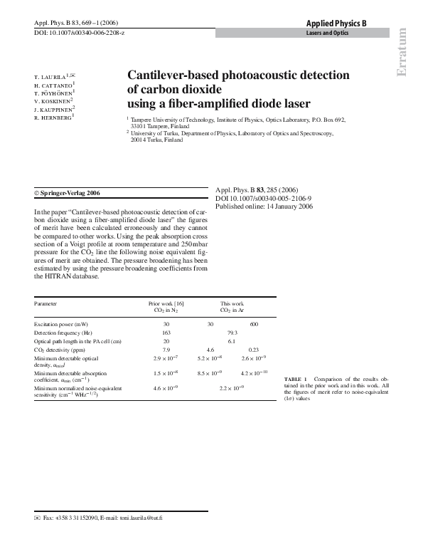 (PDF) Cantilever-based photoacoustic detection of carbon dioxide using ...
