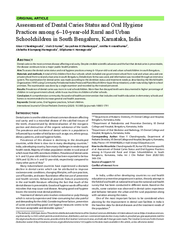 (PDF) Assessment of Dental Caries Status and Oral Hygiene Practices ...