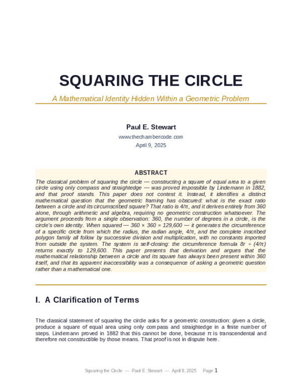 (PDF) Squaring the Circle - A Mathematical Identity Hidden Within a ...