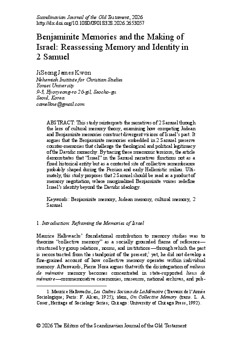 (PDF) Benjaminite Memories and the Making of Israel: Reassessing Memory ...