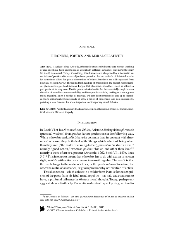 (PDF) Phronesis, Poetics, and Moral Creativity