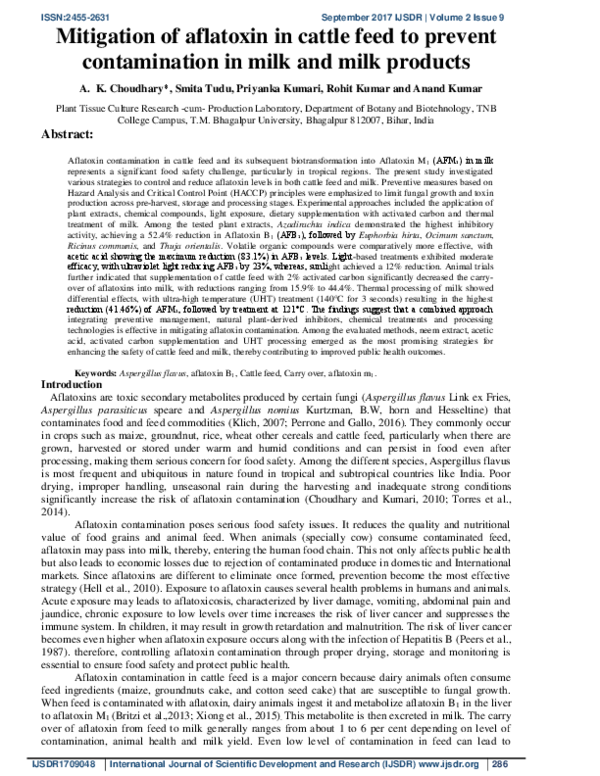 (PDF) Mitigation of aflatoxin in cattle feed to prevent contamination ...