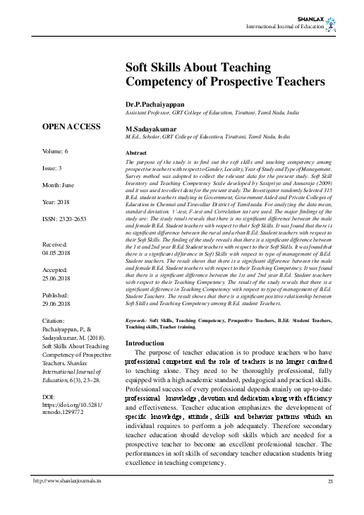 (PDF) Soft Skills in relation to Teaching Competency of Prospective ...