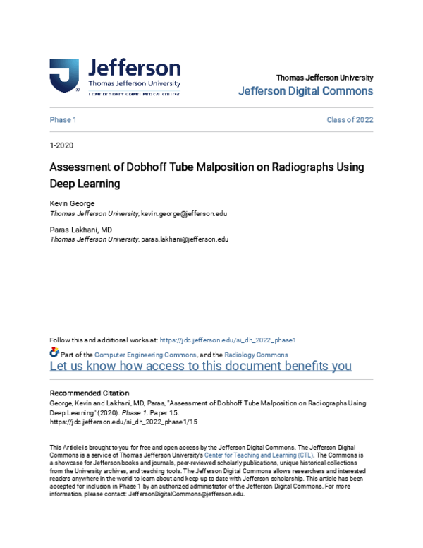 (PDF) Assessment of Dobhoff Tube Malposition on Radiographs Using Deep ...