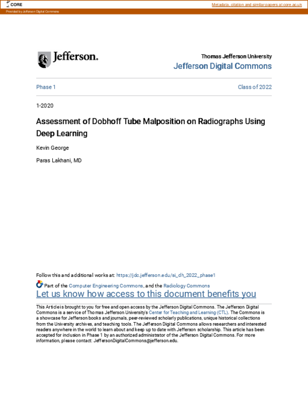 (PDF) Assessment of Dobhoff Tube Malposition on Radiographs Using Deep ...