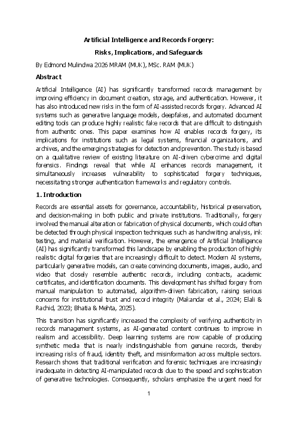 (PDF) Artificial Intelligence and Records Forgery Risks Implications ...
