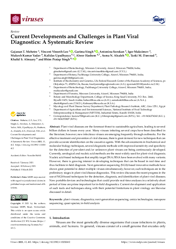 (PDF) Current Developments and Challenges in Plant Viral Diagnostics: A ...
