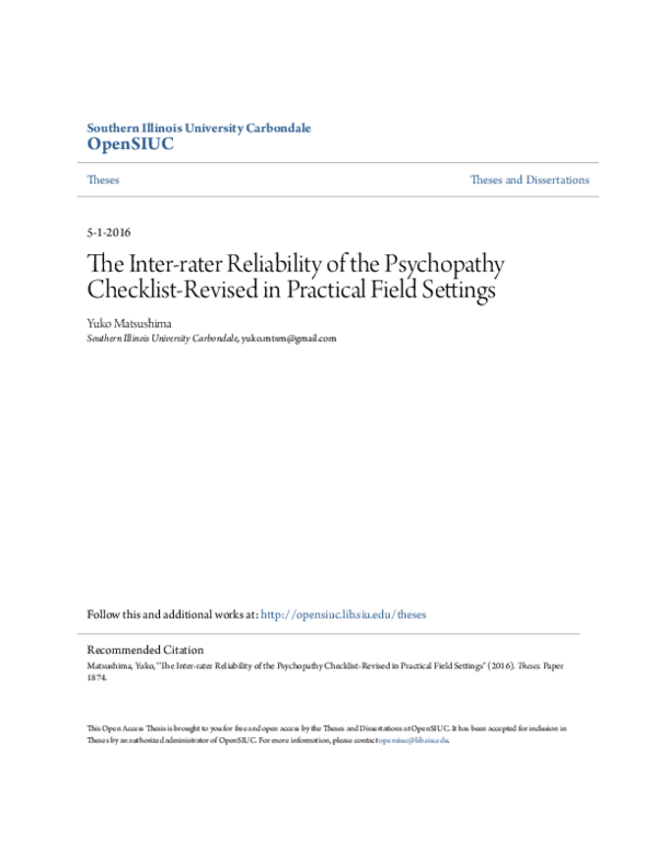 (PDF) The Inter-rater Reliability of the Psychopathy Checklist-Revised ...