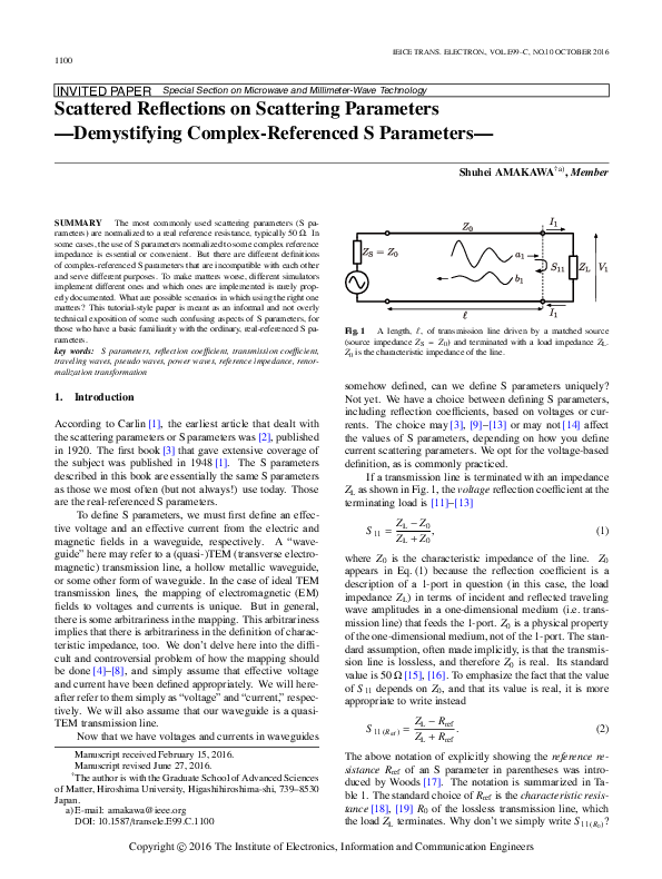 (PDF) Scattered Reflections on Scattering Parameters — Demystifying ...