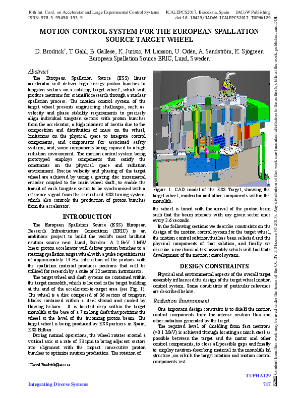 (PDF) Motion Control System for the European Spallation Source Target Wheel